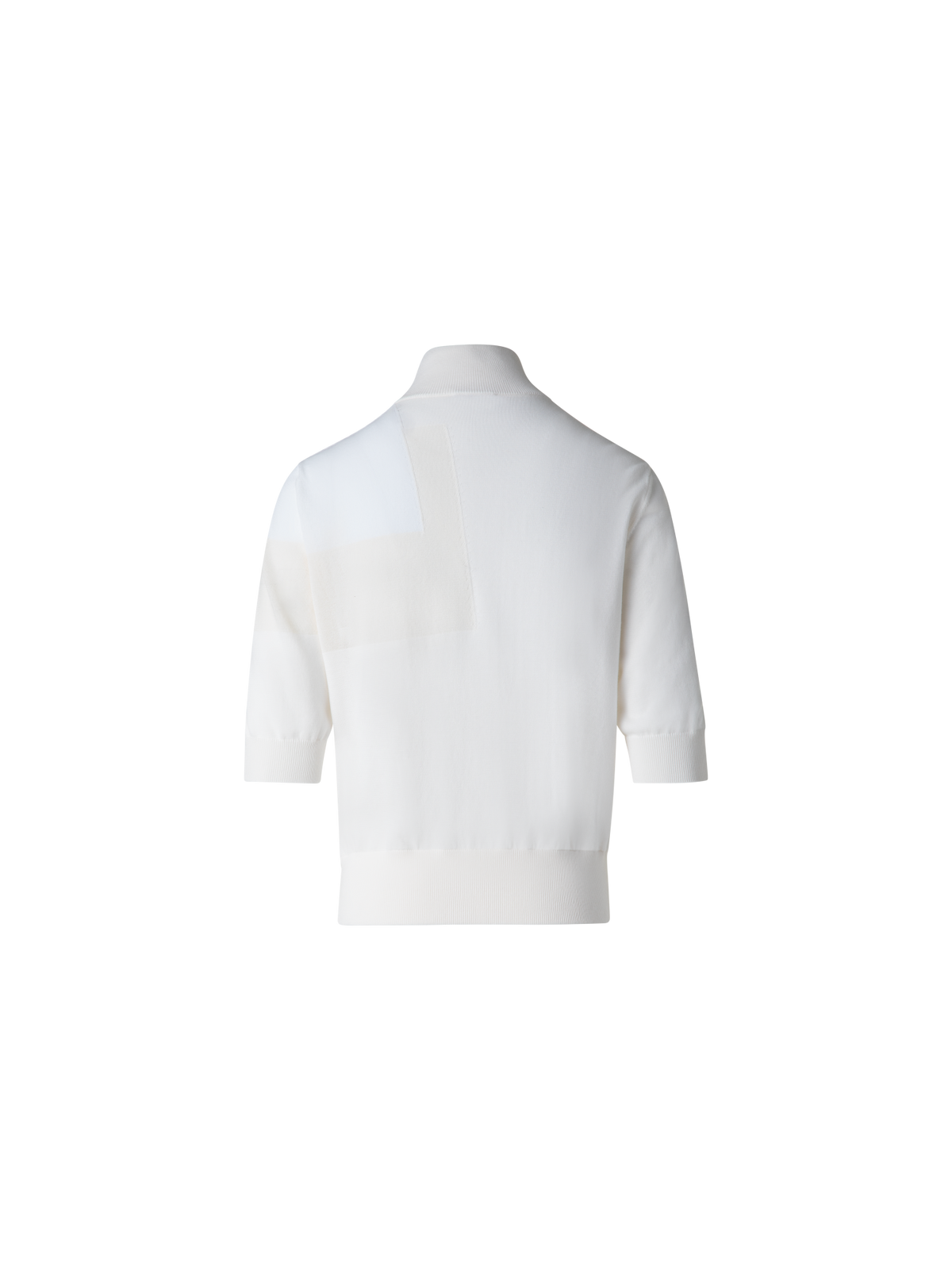 Designer Cotton Knit Cardigan with Trpezoid Jacquard  - ecru - white