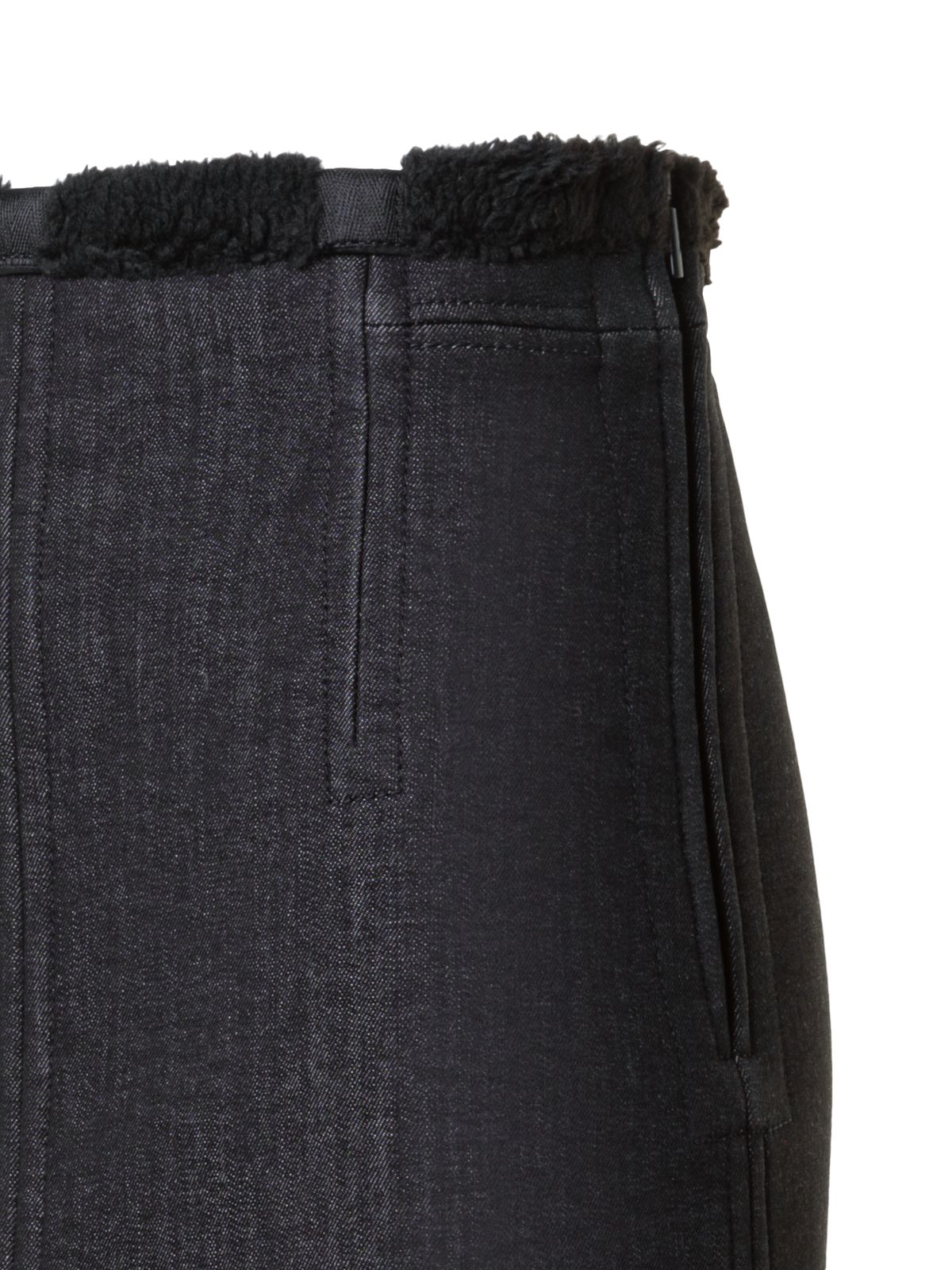 Designer Cotton Denim and Faux Shearling Mini Skirt - black - neutral