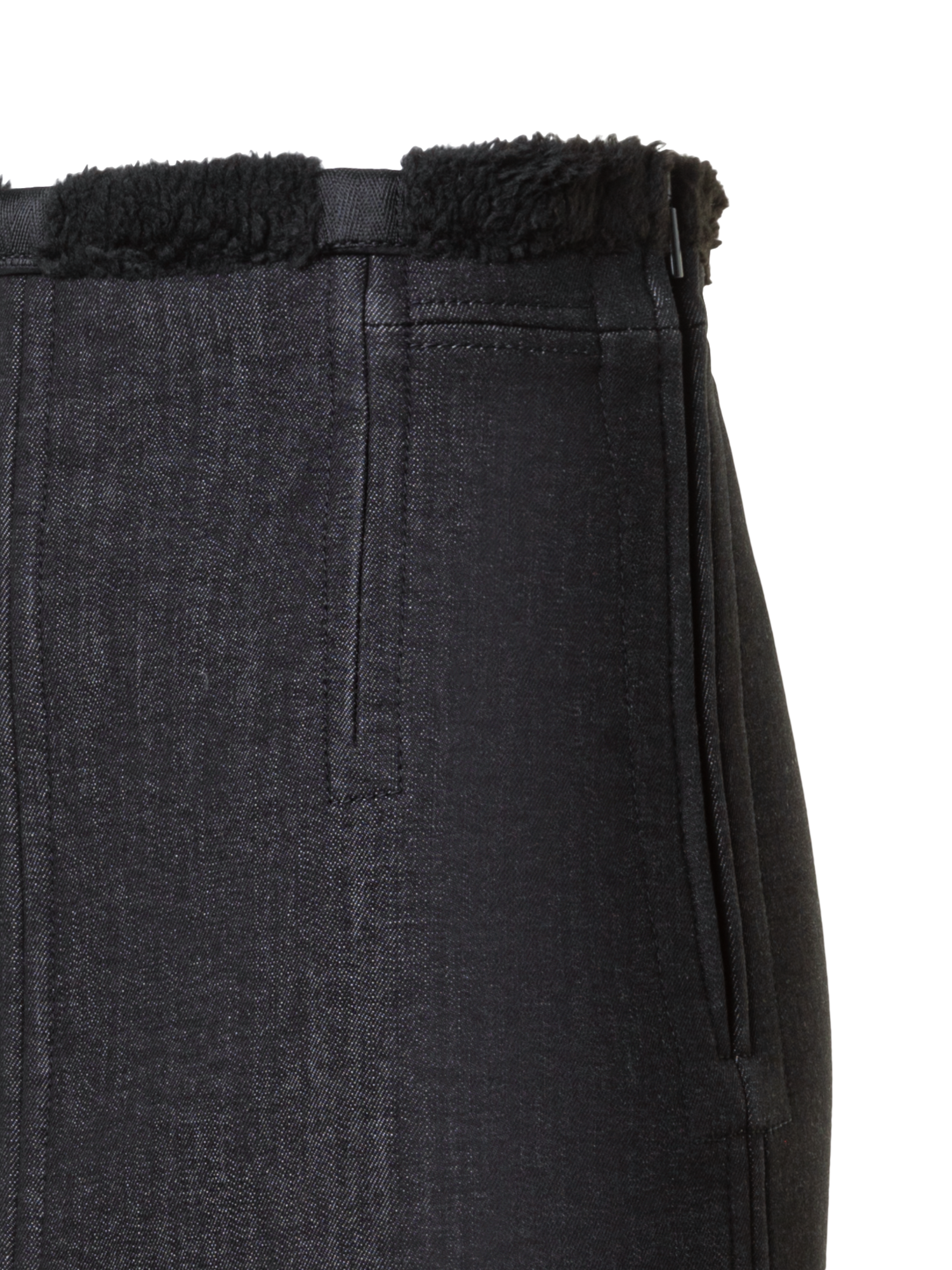 Designer Cotton Denim and Faux Shearling Mini Skirt - black - neutral