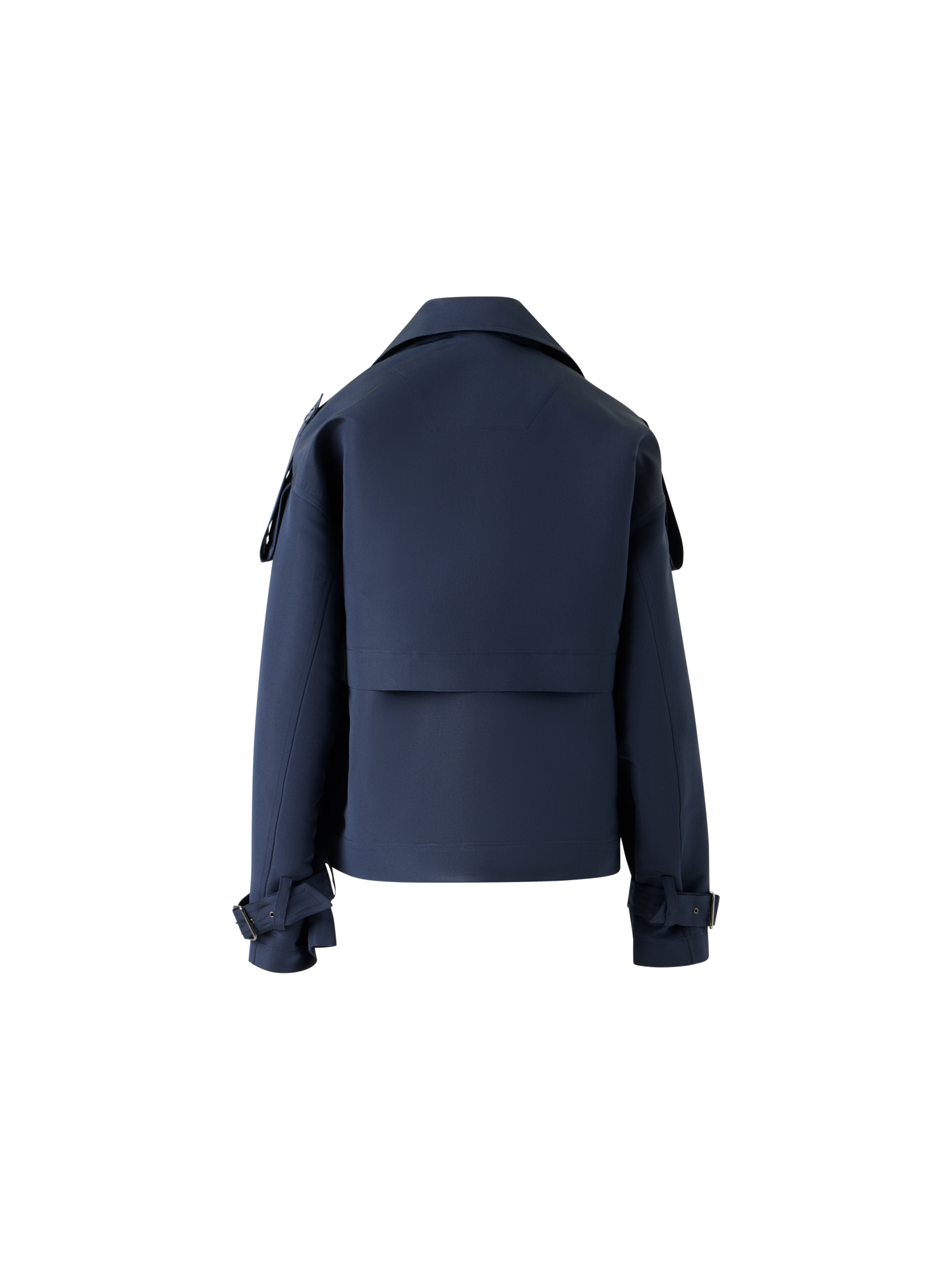 Designer Short Silk Trench Coat with Removable Bolero - neutral - navy - blue