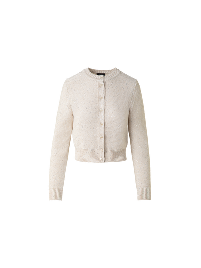 Designer Cardigan in Linen Cotton with Micro Sequins - neutral - pastel - beige