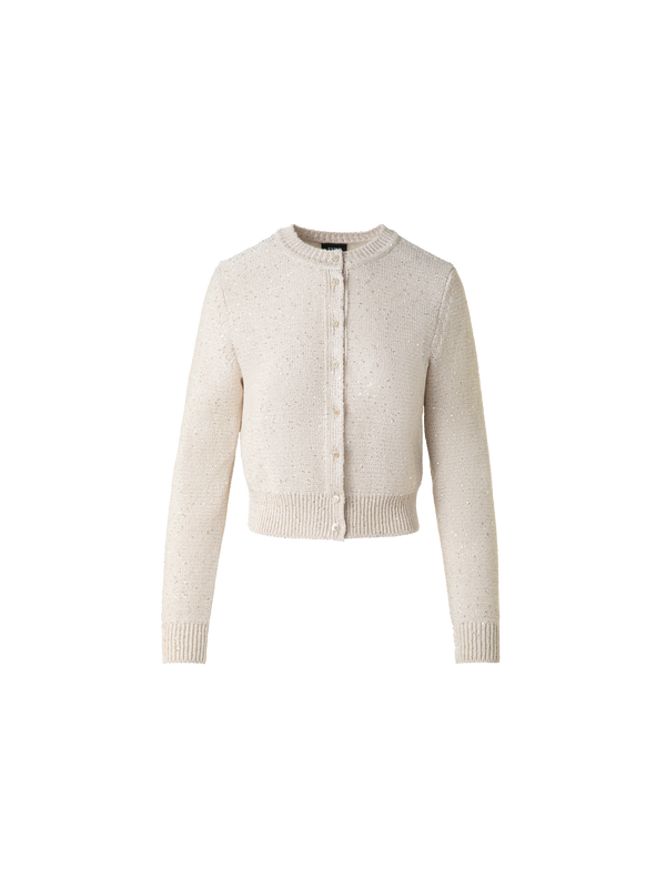 Designer Cardigan in Linen Cotton with Micro Sequins - neutral - pastel - beige