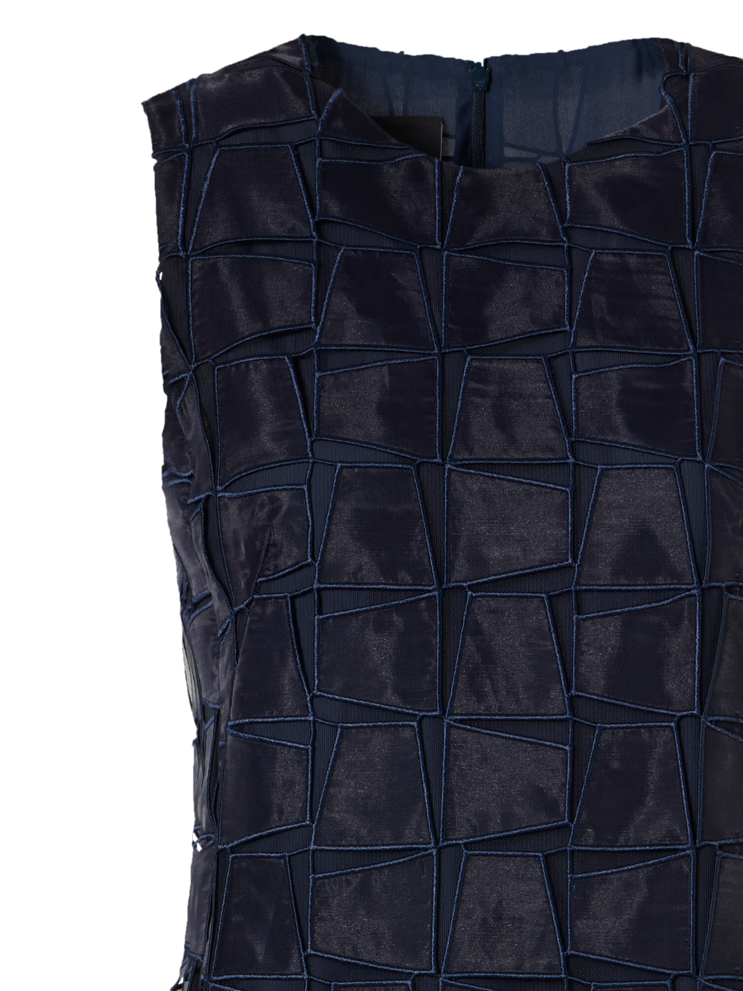 Designer Sleeveless Trapezoid Organza Sheath Dress - navy