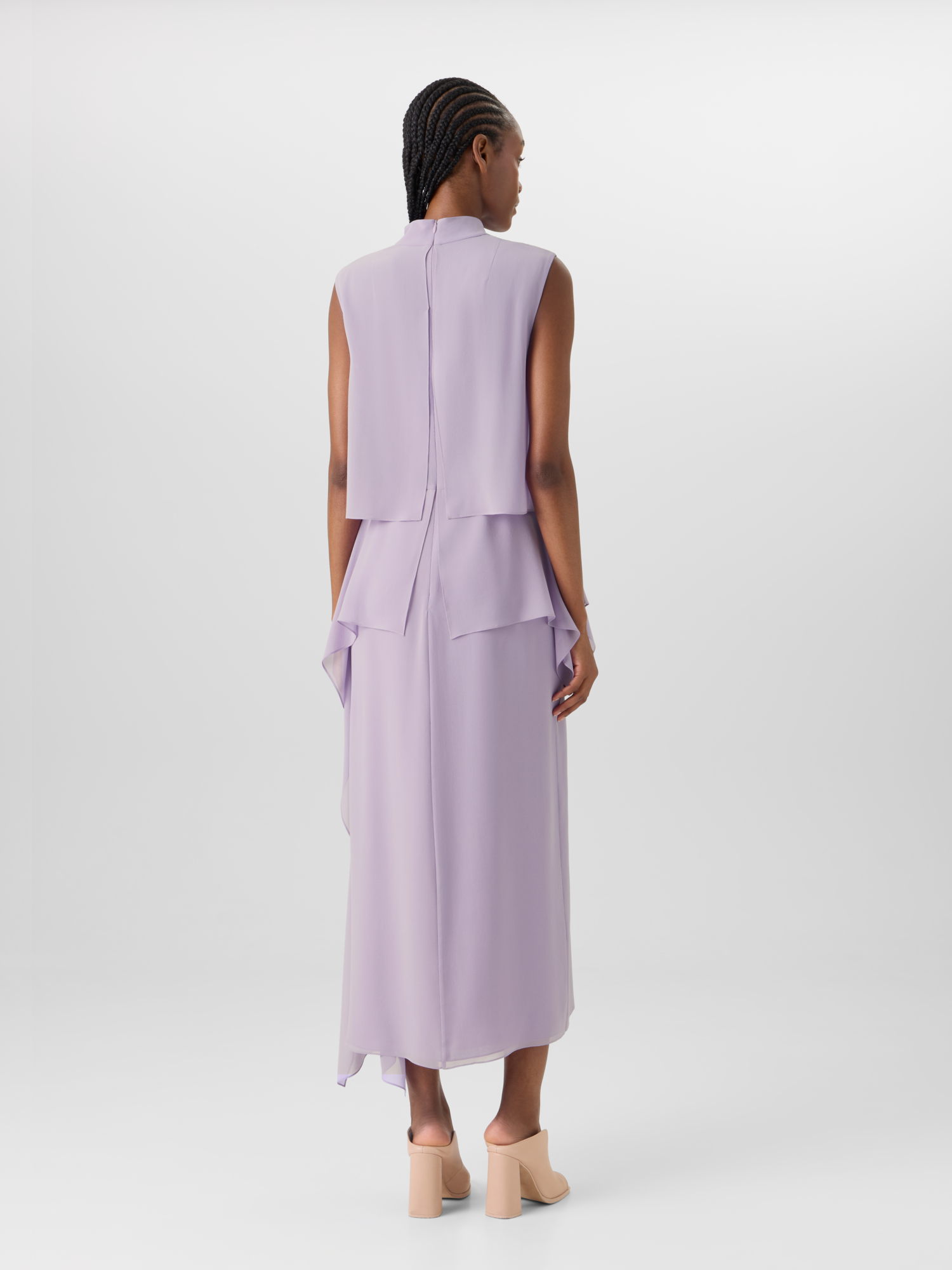 Designer Sleeveless Silk Georgette Dress - pastel 