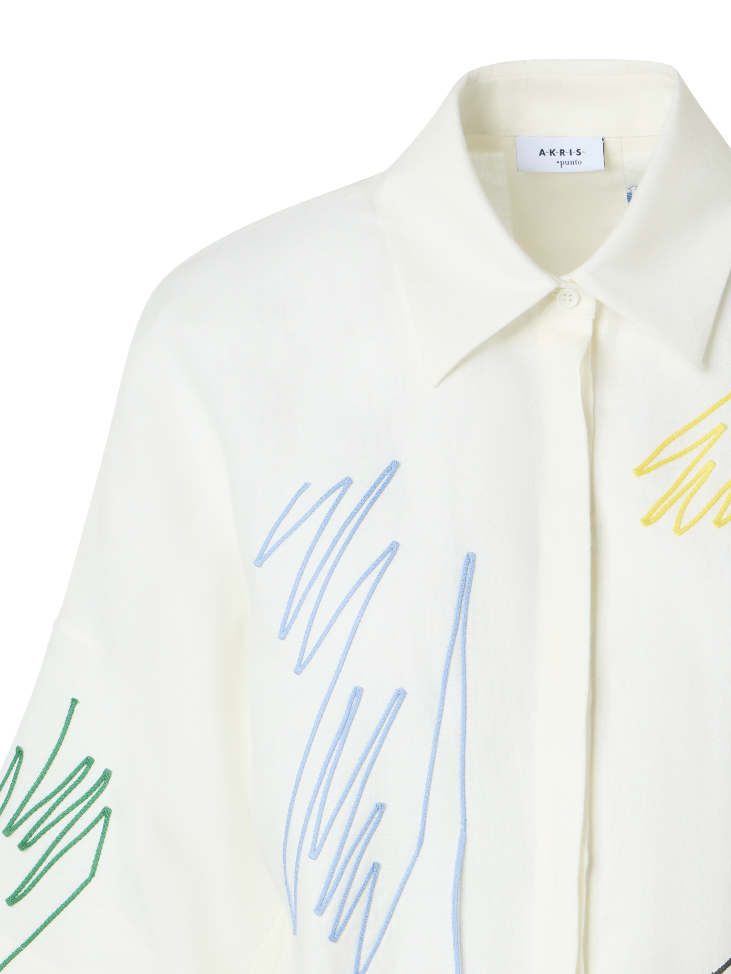 Designer Linen Cropped Blouse with Scribble Application - white