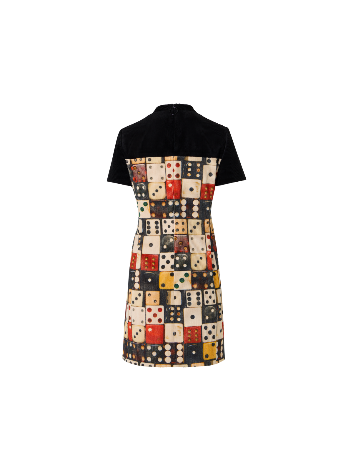 Designer Mini Dress in Cotton Corduroy with Dice Print - multicolor - black