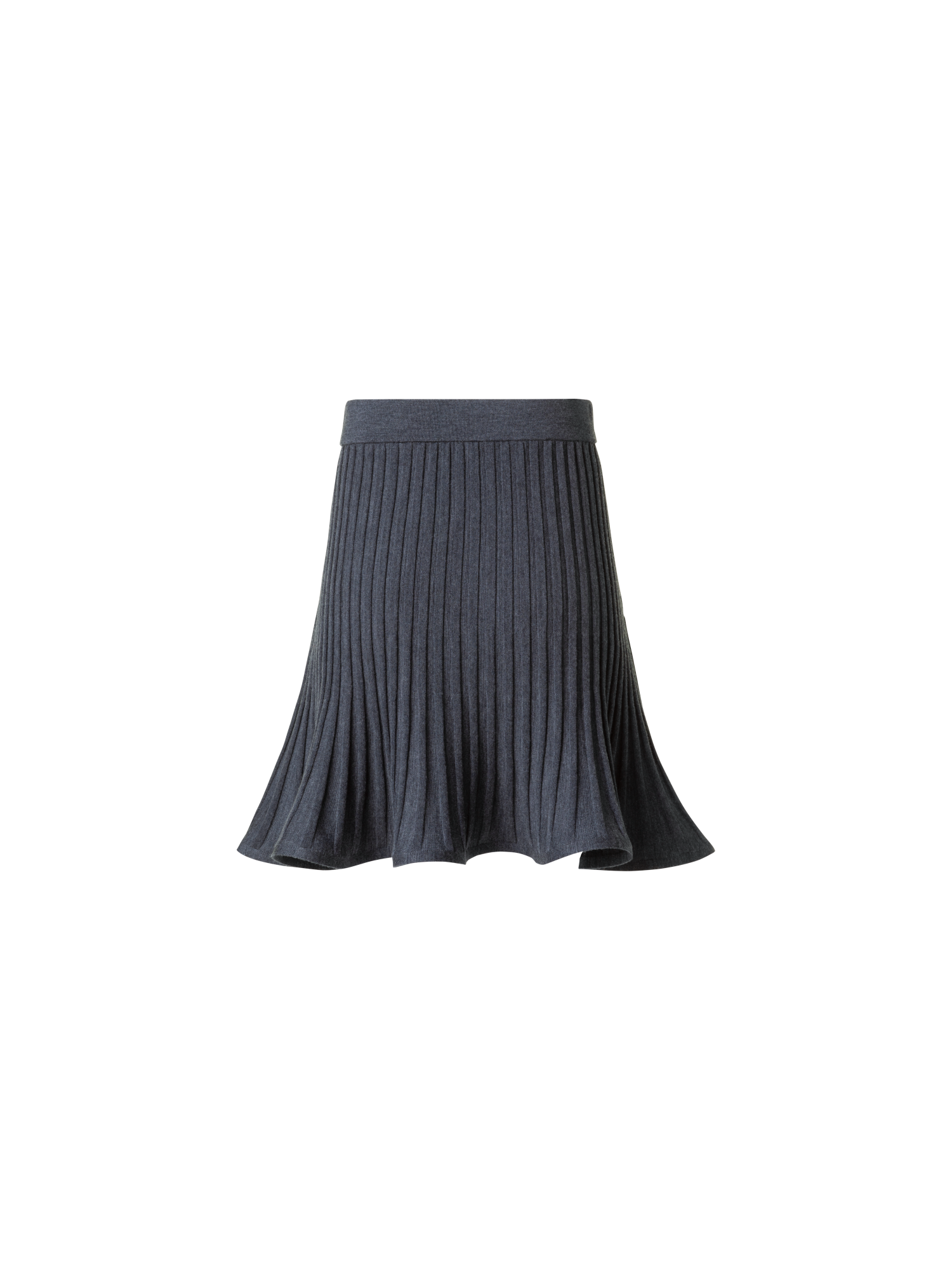 Designer Flared Merino Wool Rib Knit Mini Skirt - neutral - grey