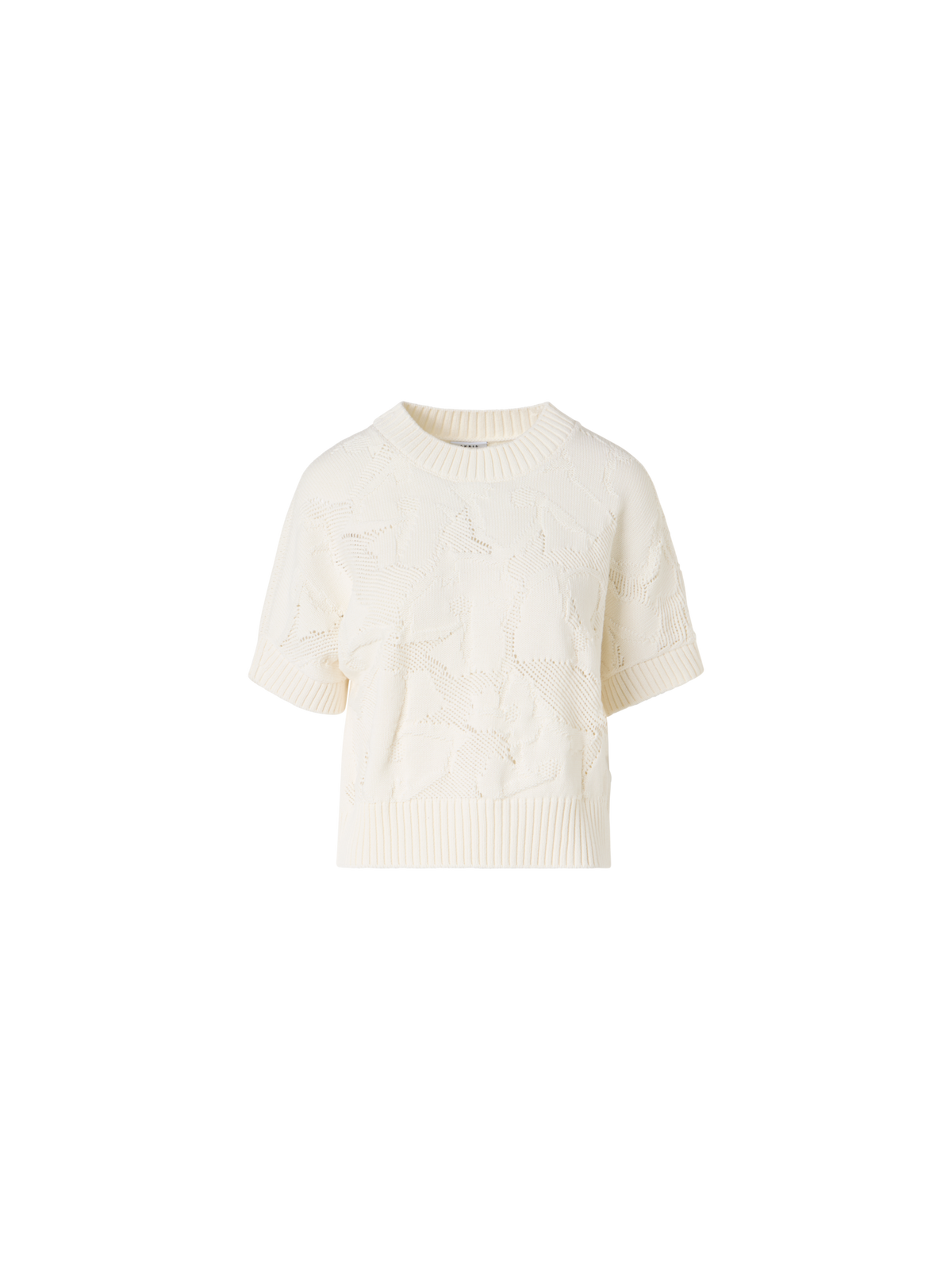 Designer Short-Sleeve Chunky Cotton Ajouré Knit Sweater - ecru
