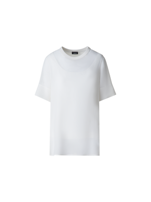 Designer Sheer Short Sleeve Silk Blouse - neutral - ecru - white