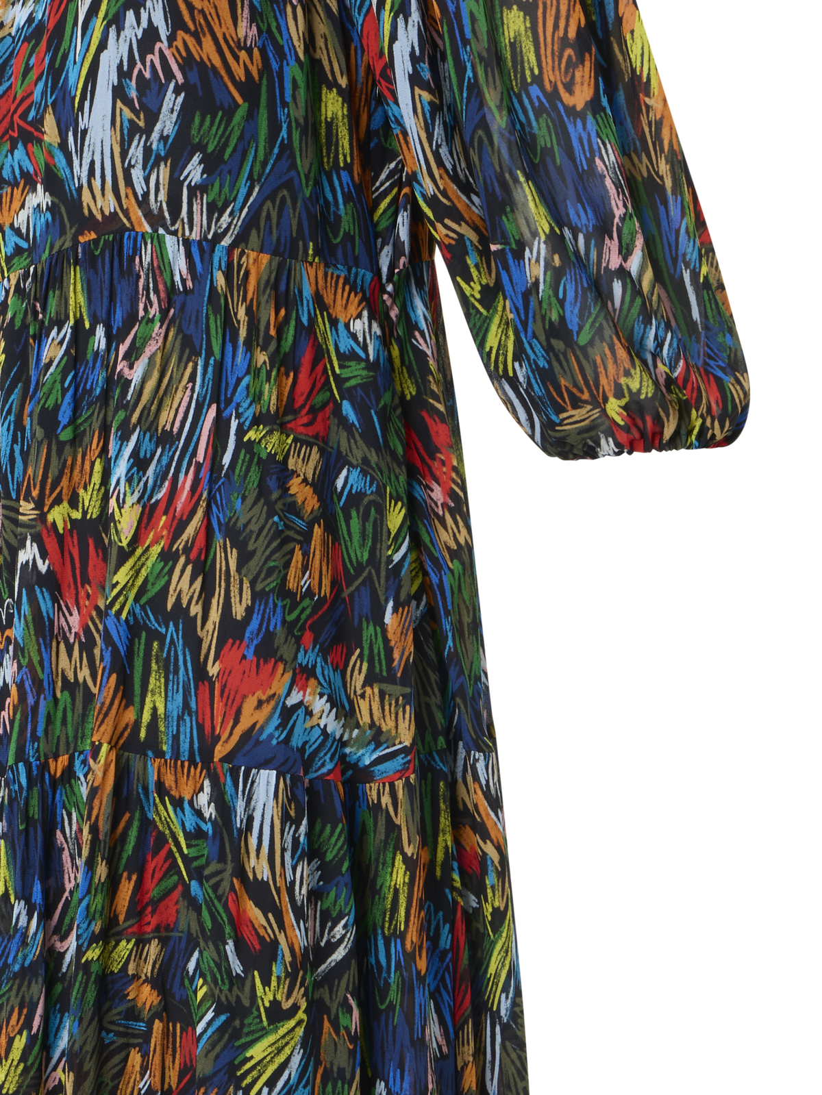 Designer Scribble Print Boho Maxi Dress - black - multicolor