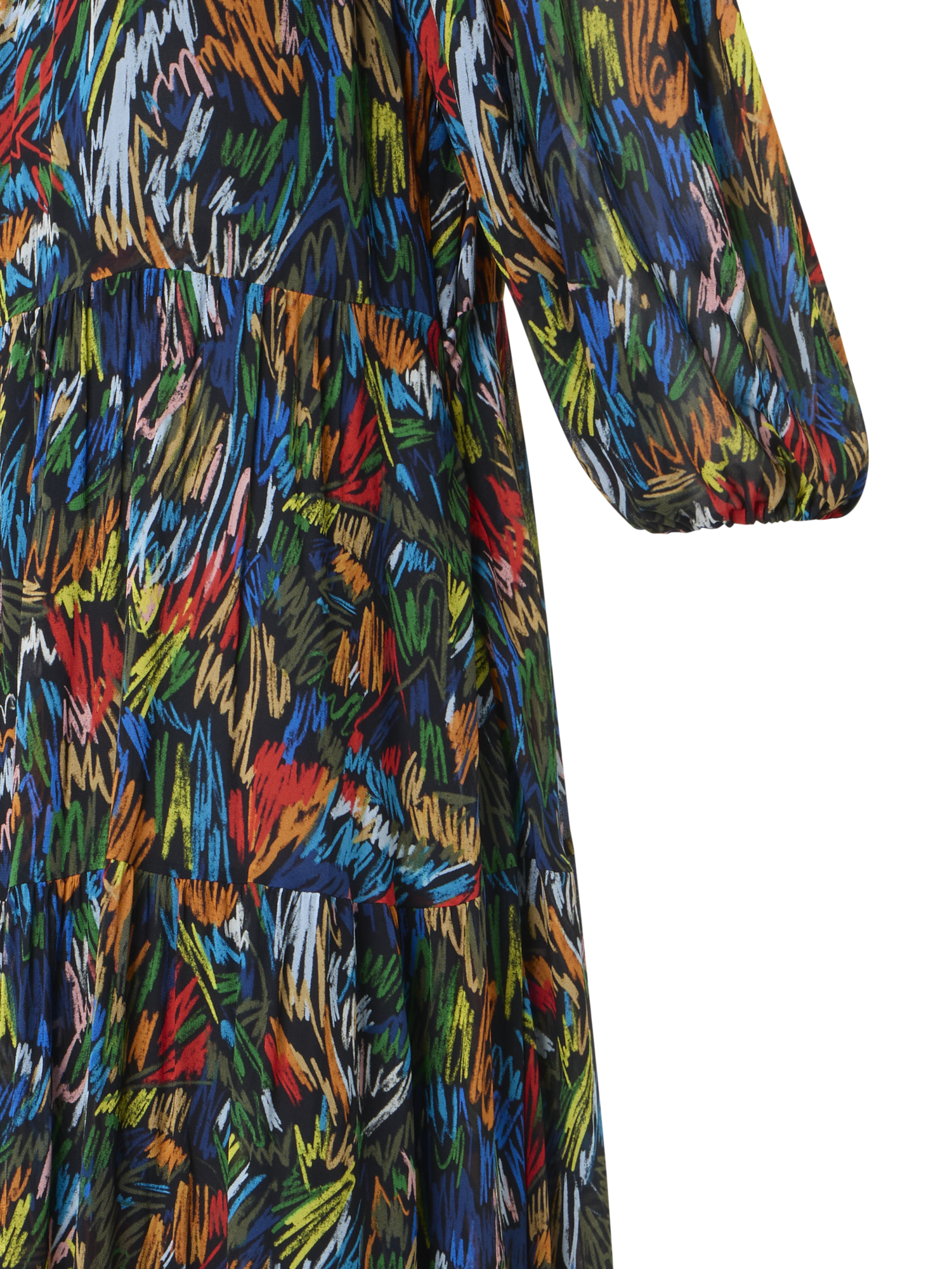 Designer Scribble Print Boho Maxi Dress - black - multicolor