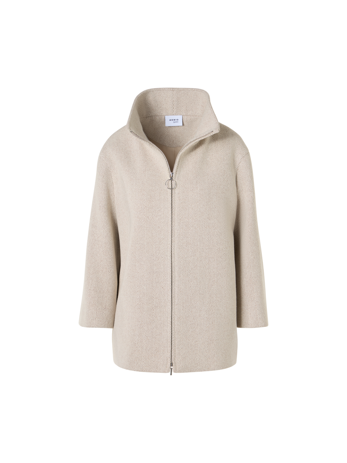 Designer Herringbone Wool Blend Coat - beige