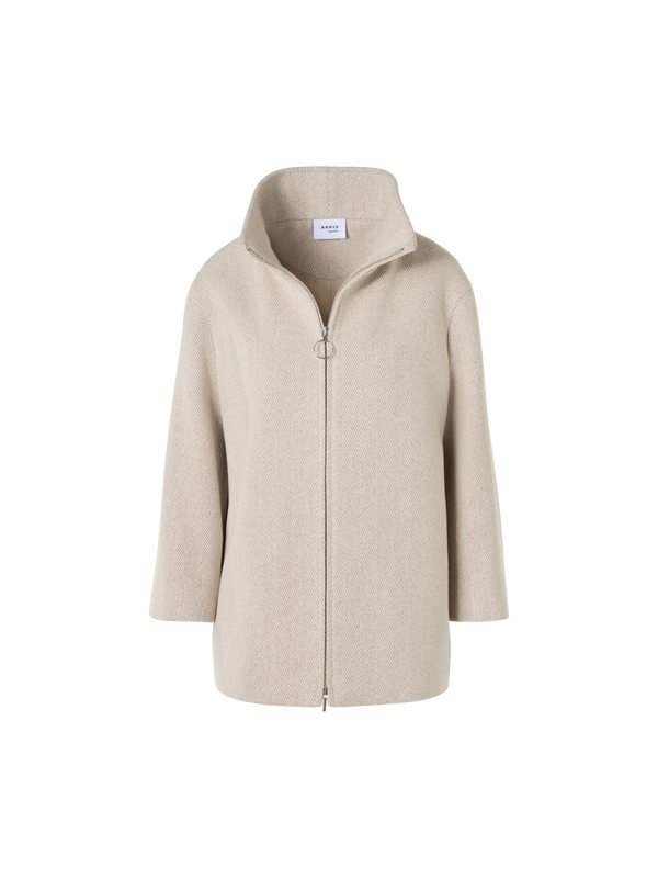 Designer Herringbone Wool Blend Coat - beige