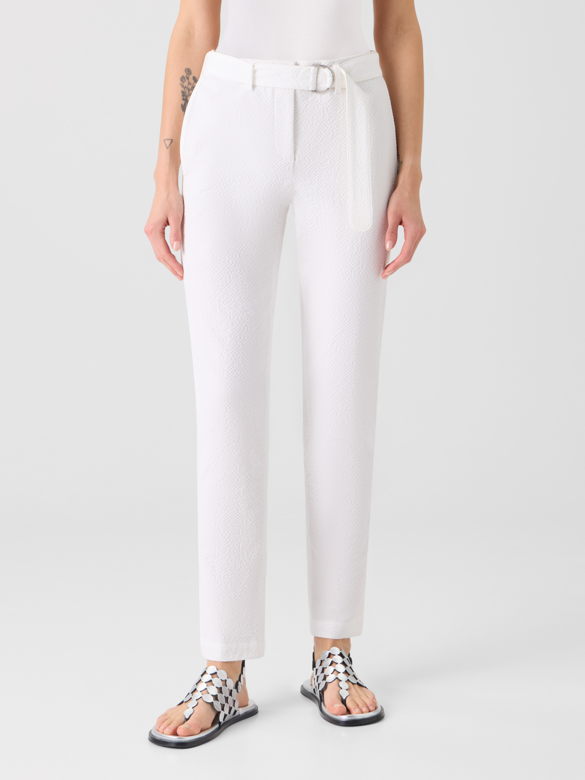 Designer Fallon Mid-Rise Cotton Seersucker Tapered Pants - white