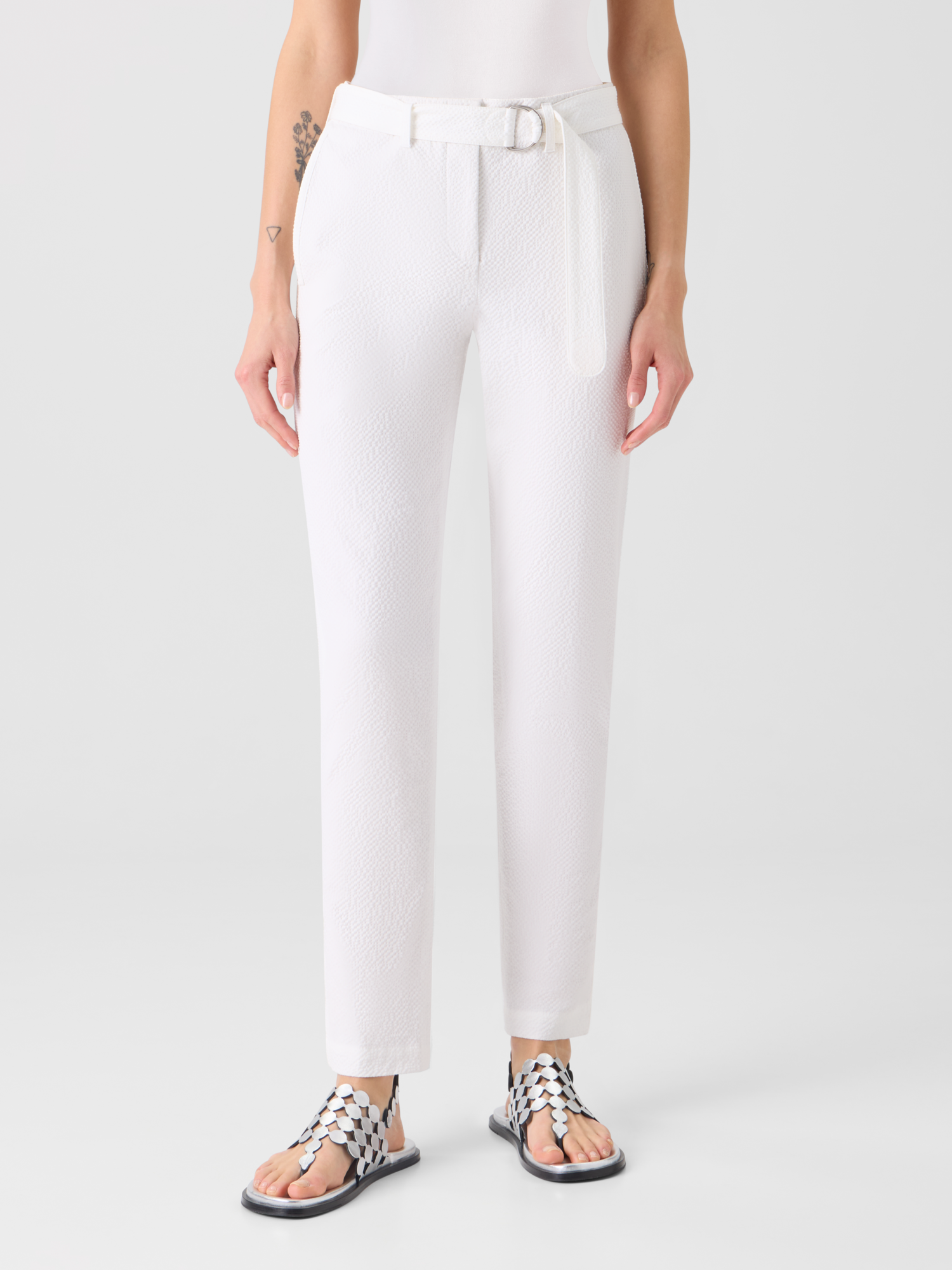 Designer Fallon Mid-Rise Cotton Seersucker Tapered Pants - white