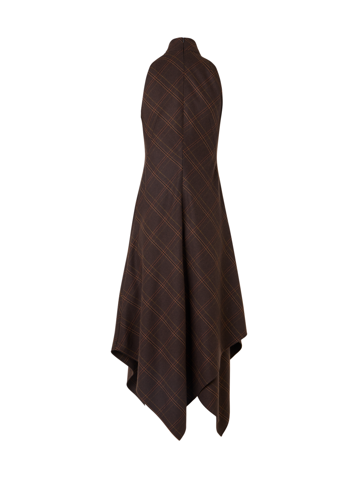 Designer Halter Midi Dress in Check Flannel - brown