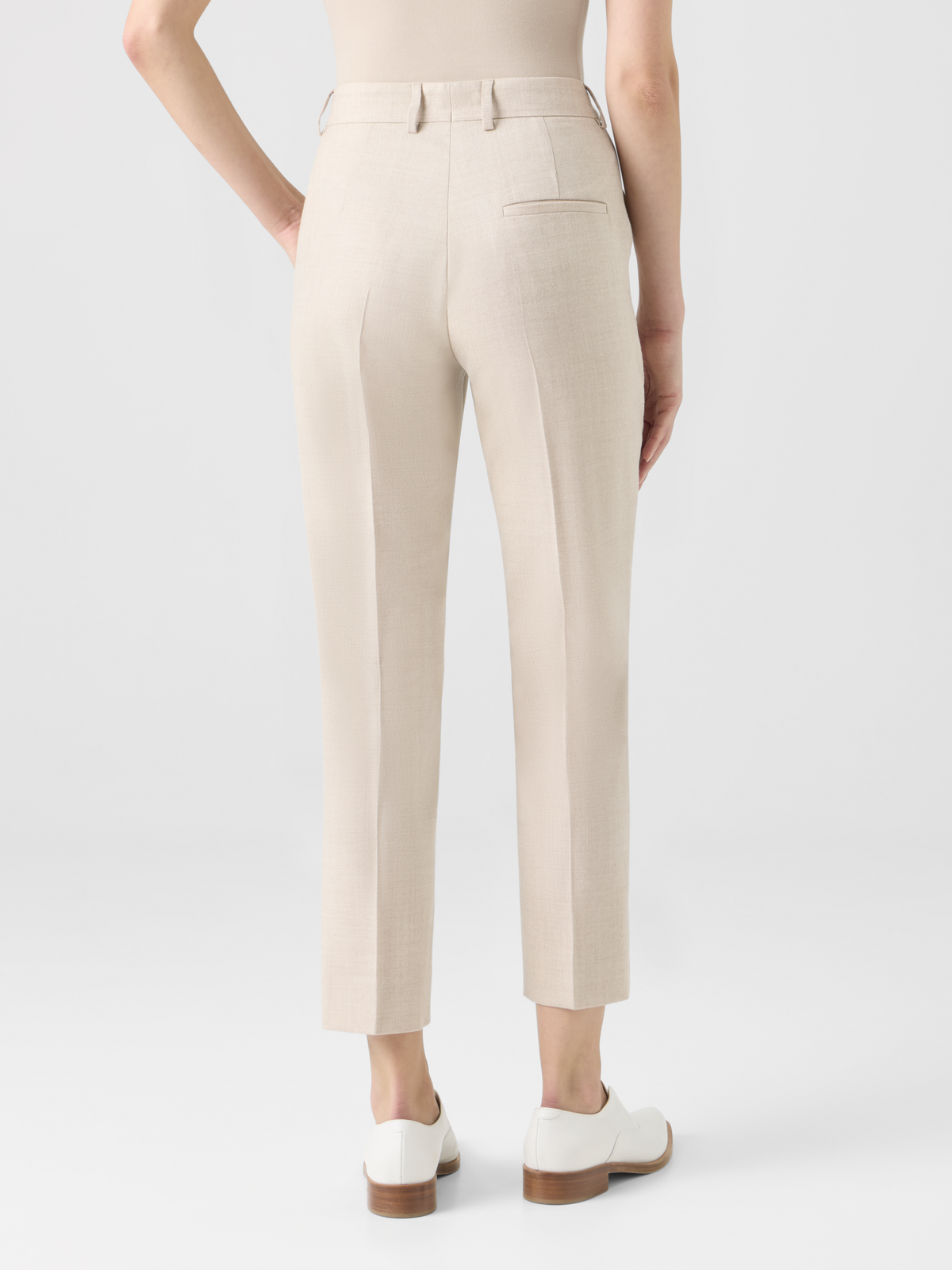 Designer Tapered Wool Stretch Flannel Ankle Pants - beige #editorial