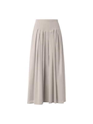Designer A-Line Midi Skirt in Pleated Cotton Voile - neutral - grey - beige