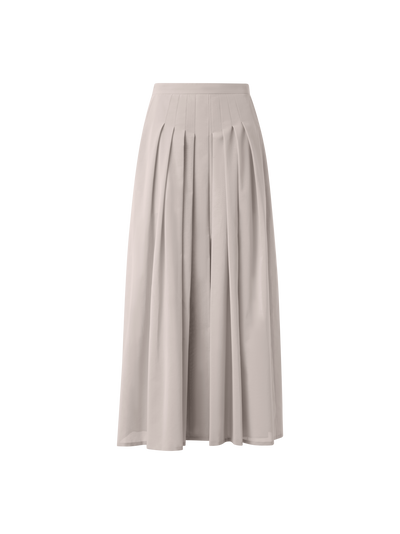 Designer A-Line Midi Skirt in Pleated Cotton Voile - neutral - grey - beige