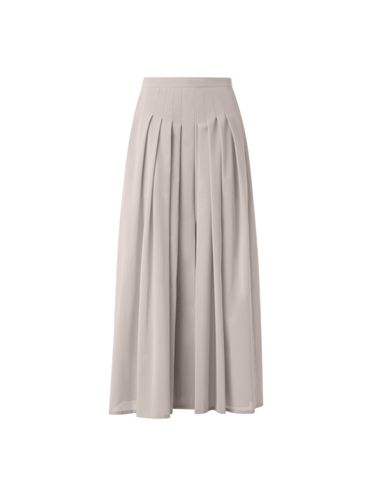 Designer A-Line Midi Skirt in Pleated Cotton Voile - neutral - grey - beige