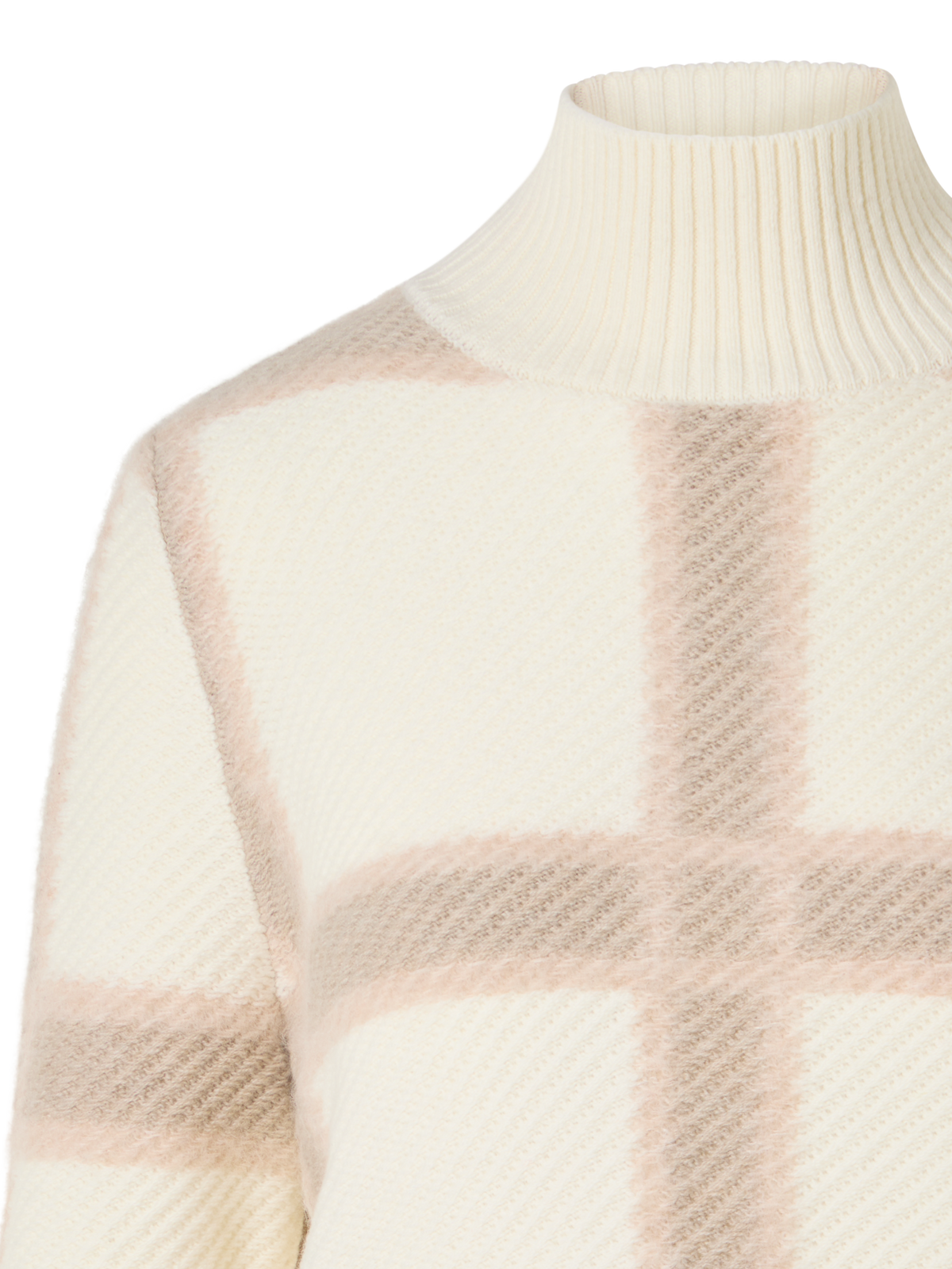 Designer Wool Cashmere Sweater with Intarsia Plaid - ecru - multicolor