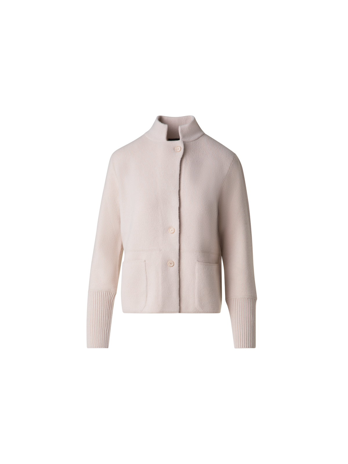 Designer Stand Up Collar Cardigan in Cashmere - neutral - pastel - beige