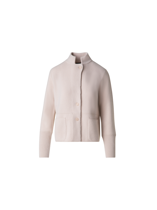 Designer Stand Up Collar Cardigan in Cashmere - neutral - pastel - beige