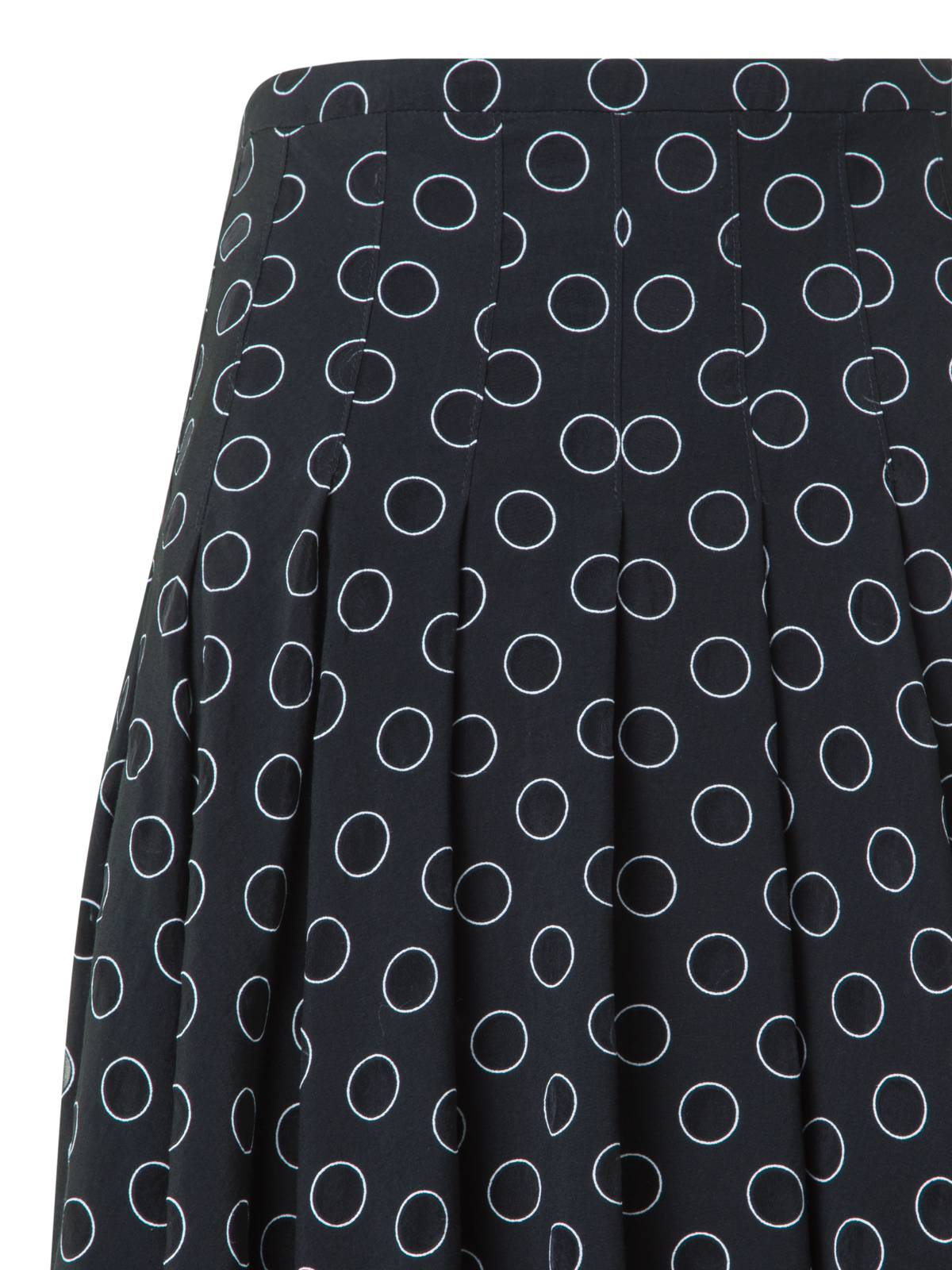 Designer Pleated Midi Skirt in Polka Dot Organzino - black - neutral