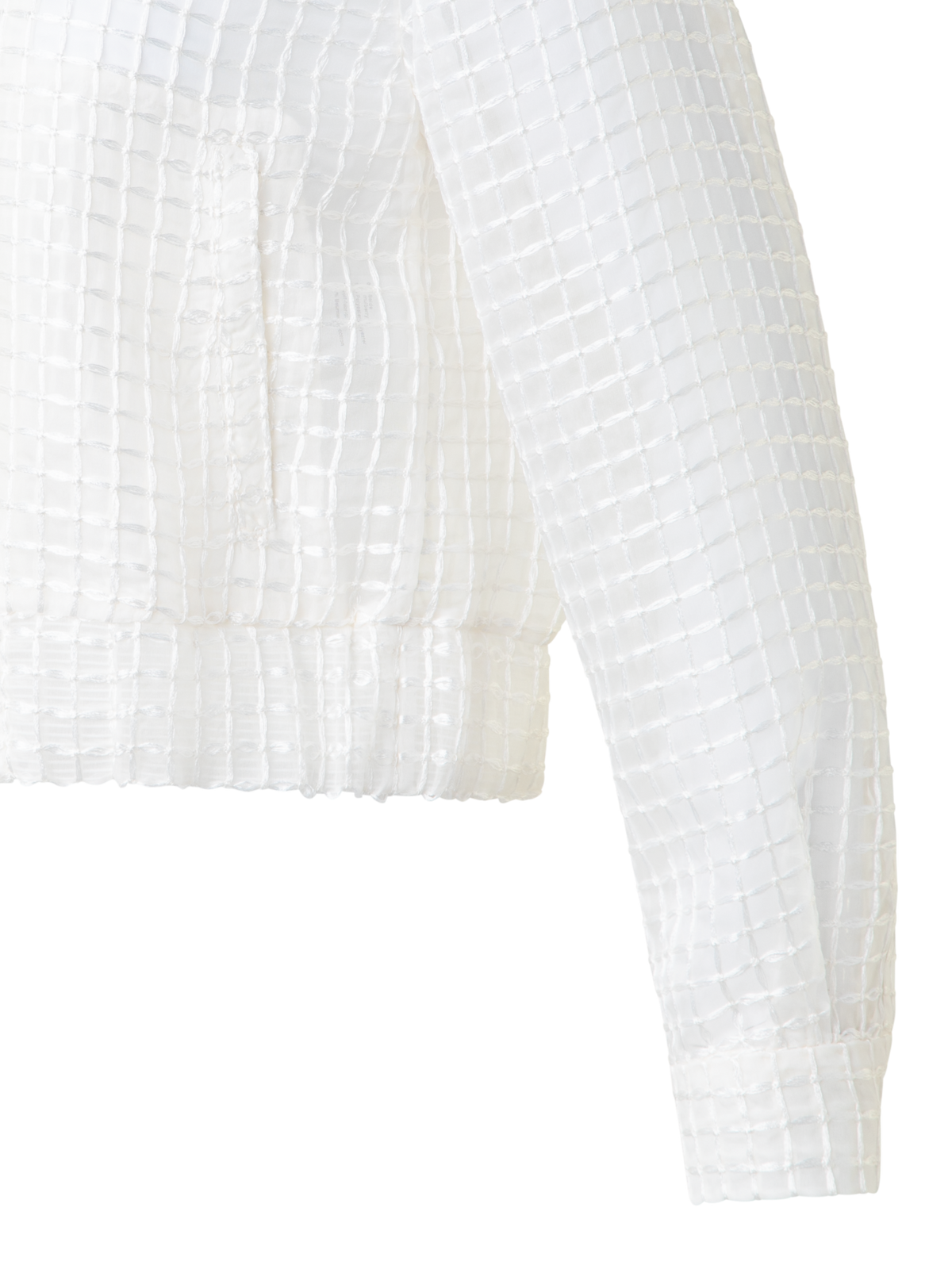 Designer Sheer Silk Blouson with Window Plaid Embroidery - ecru - white