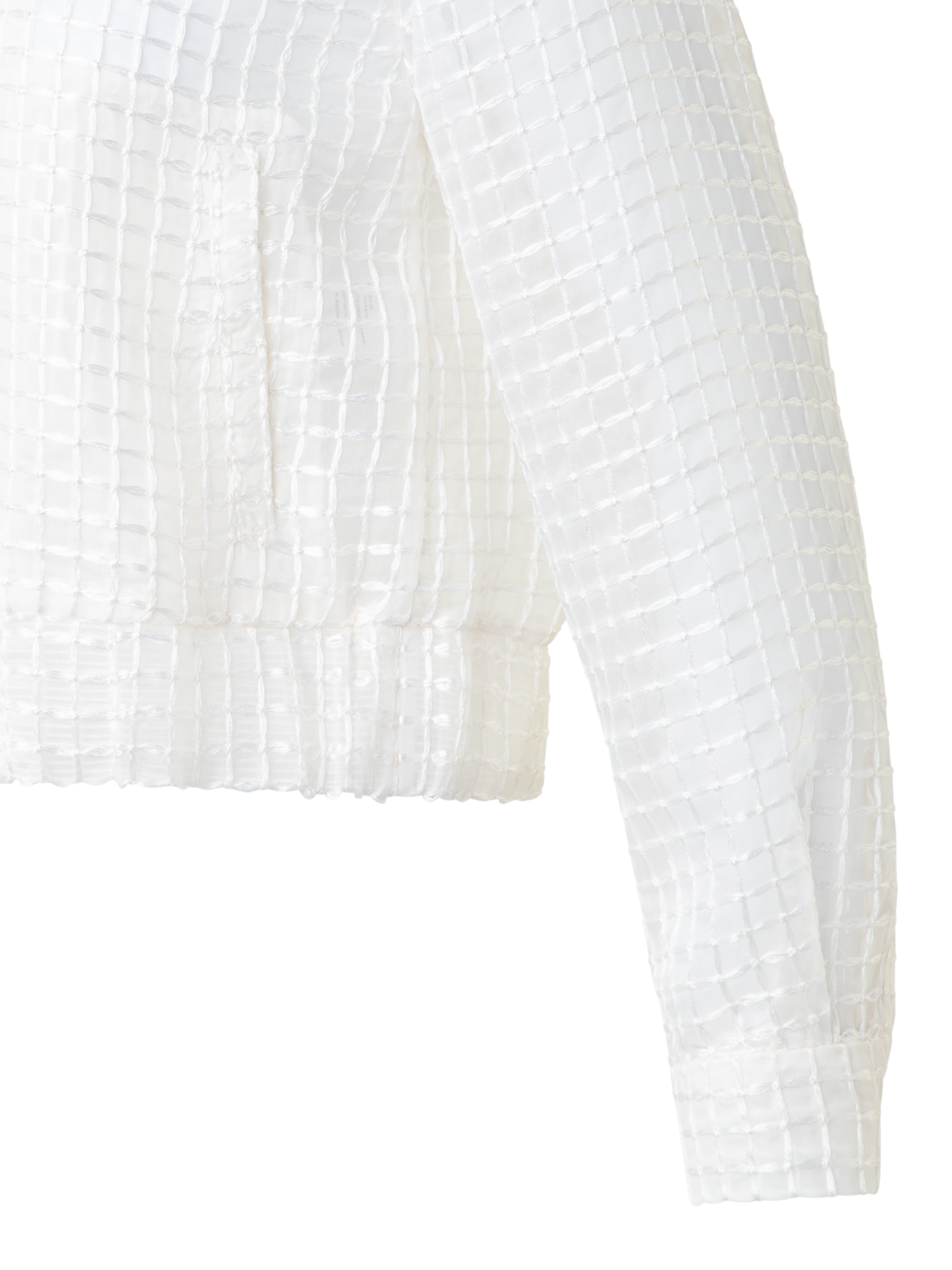 Designer Sheer Silk Blouson with Window Plaid Embroidery - ecru - white