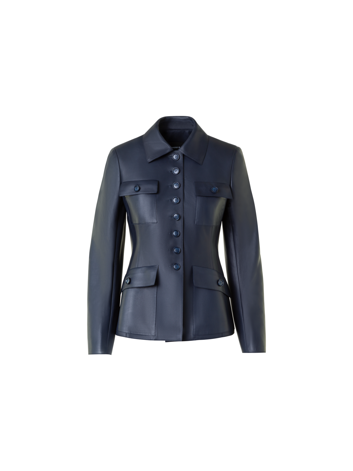 Designer Fitted Leather Jacket with Patch Pockets - neutral - navy - blue
