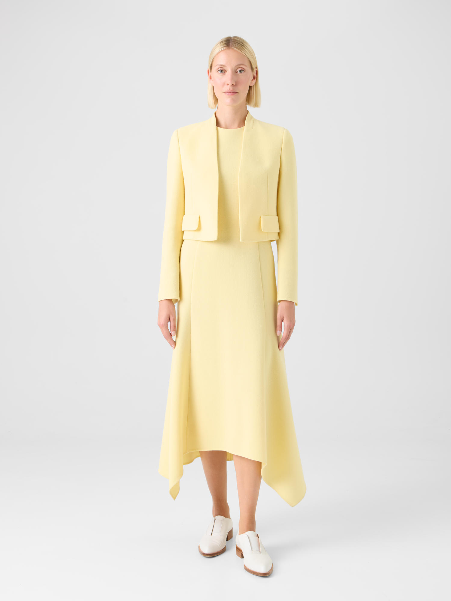 Designer Short Wool Crêpe Double-Face Jacket - yellow 