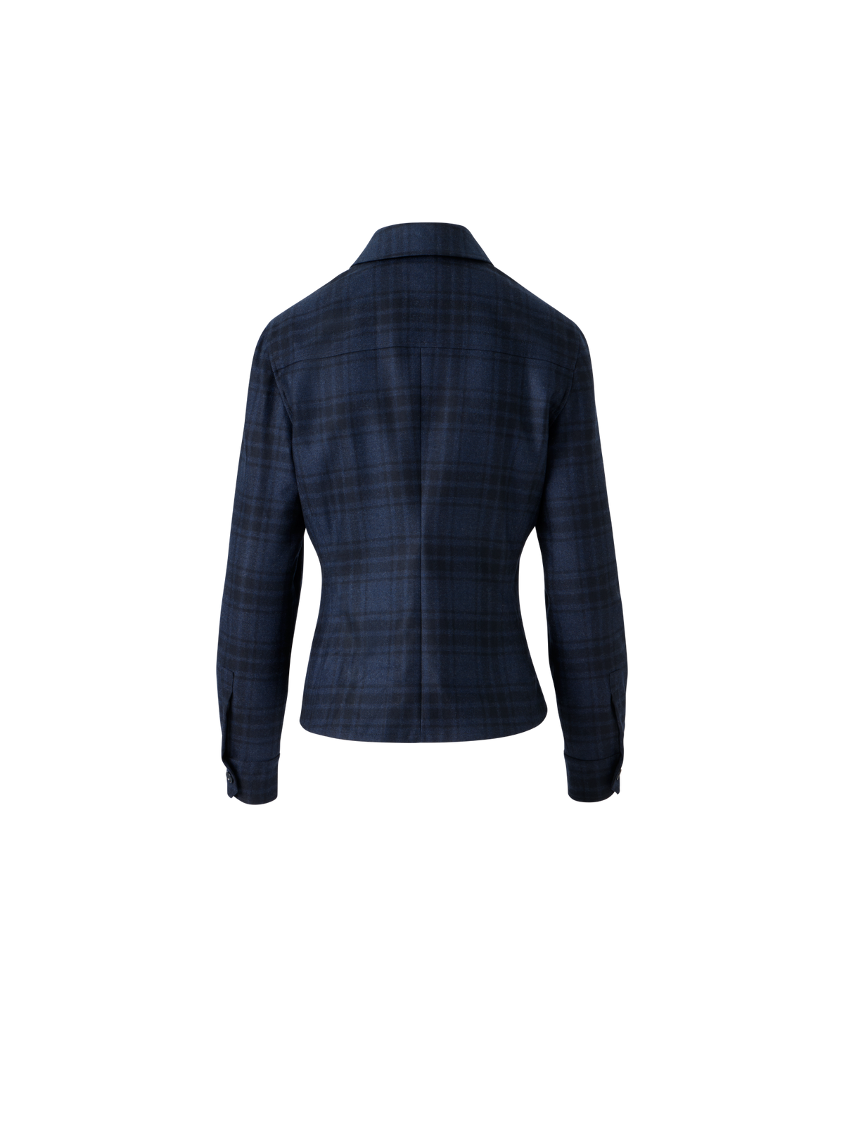 Designer Fitted Wool Flannel Plaid Shirt Blouse - neutral - navy - blue