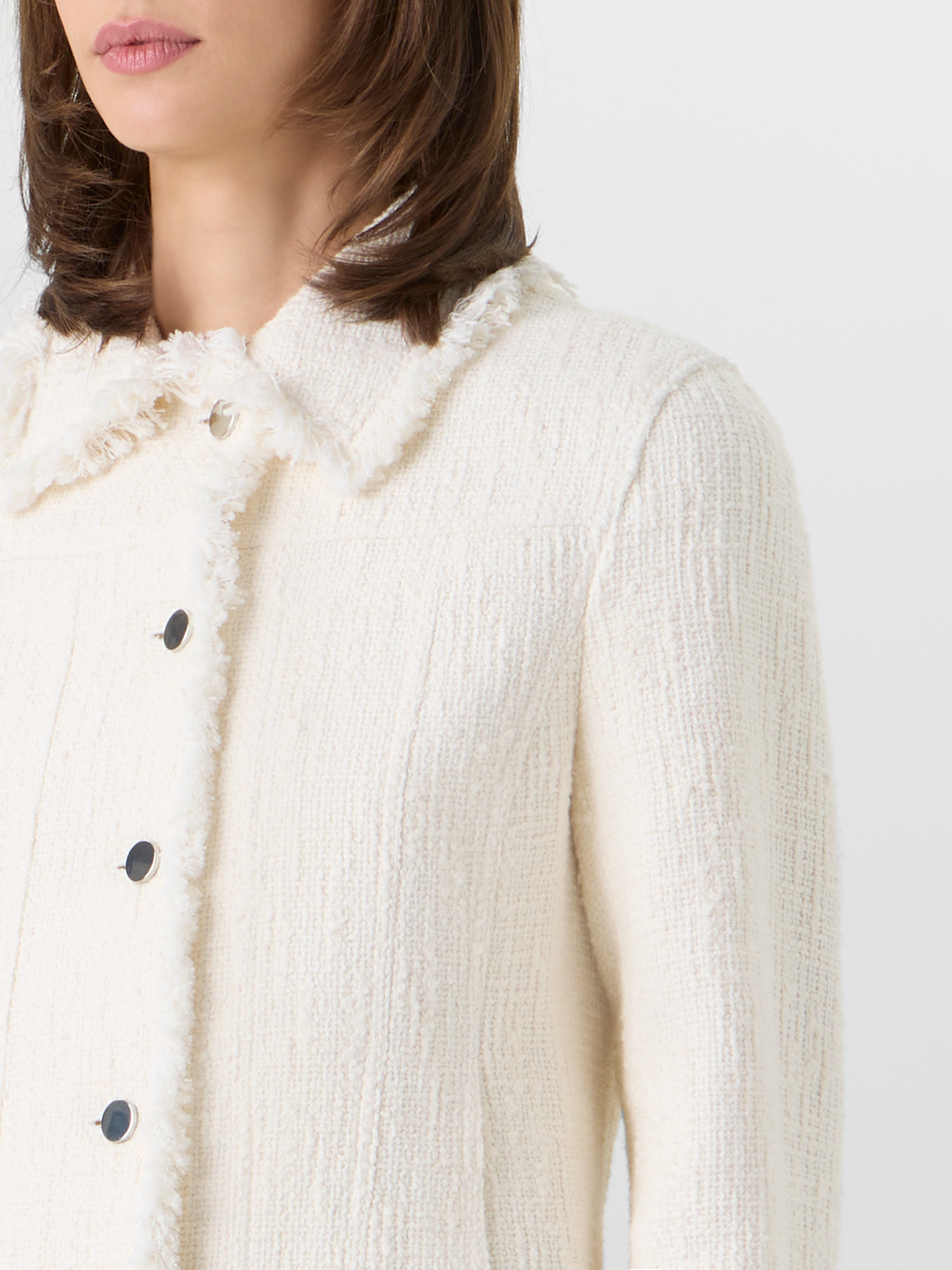 Designer Long-Sleeve Cotton-Blend Tweed Short Jacket - ecru #editorial