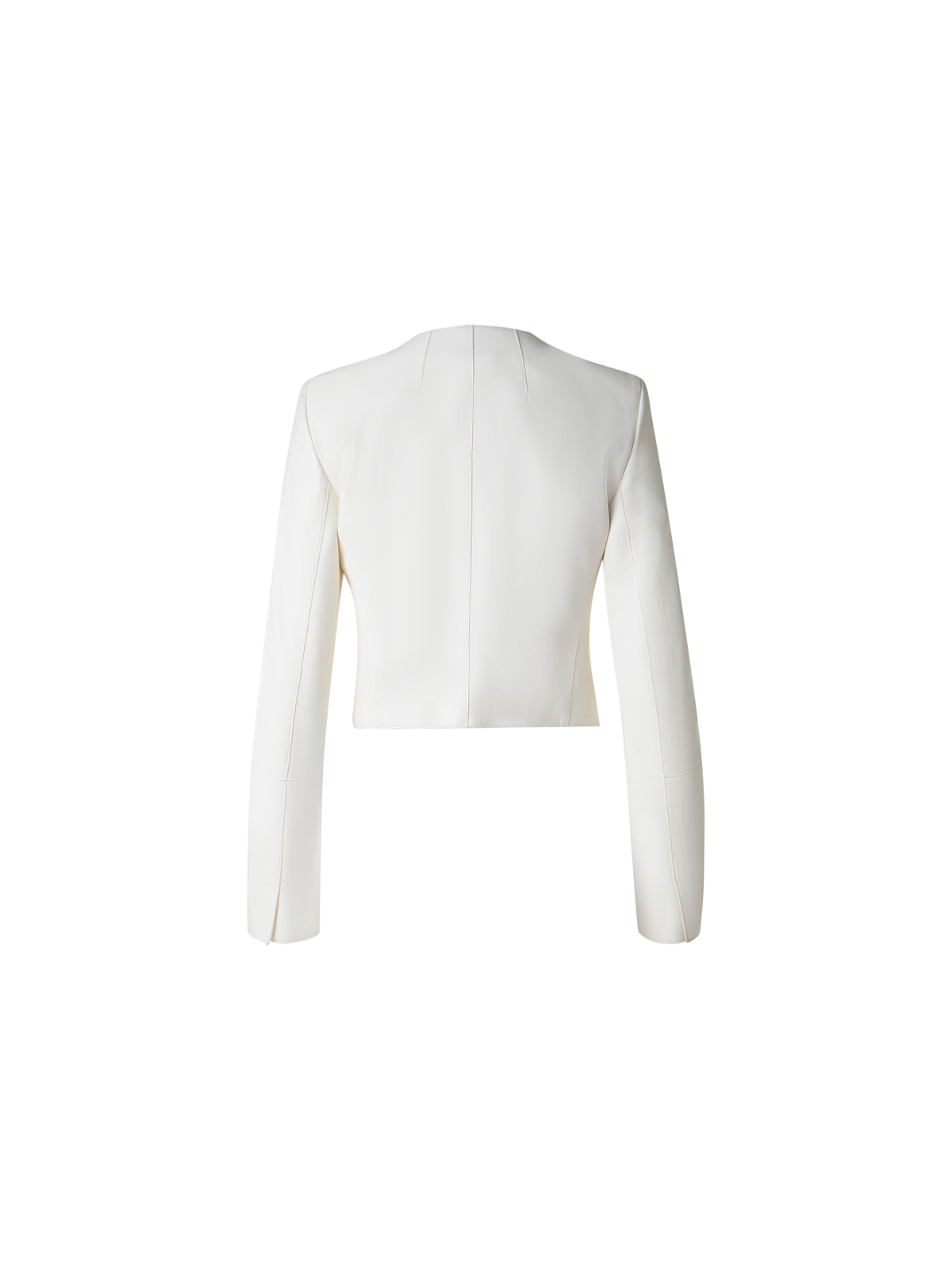 Designer Cropped Leather Jacket - ecru - white