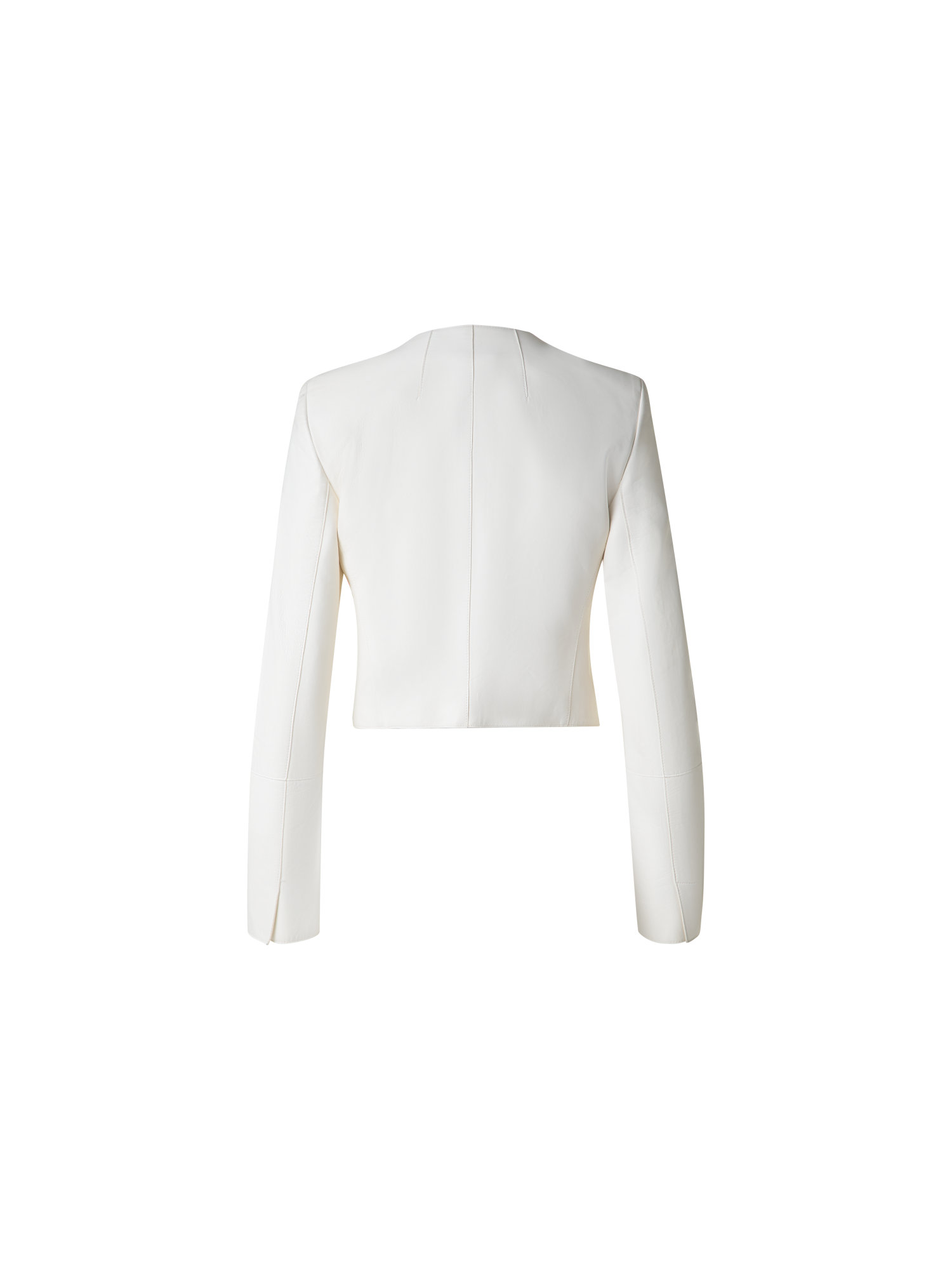 Designer Cropped Leather Jacket - ecru - white