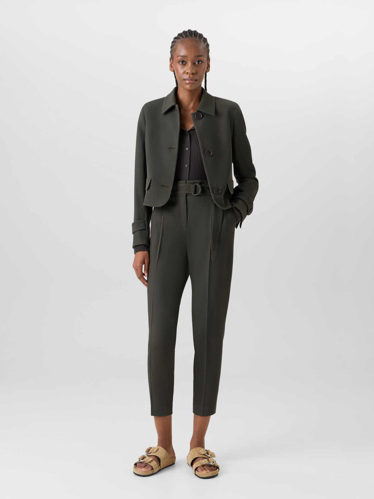 Designer Long-Sleeve Glen-Check Heavy Wool Twill Jacket - green #editorial