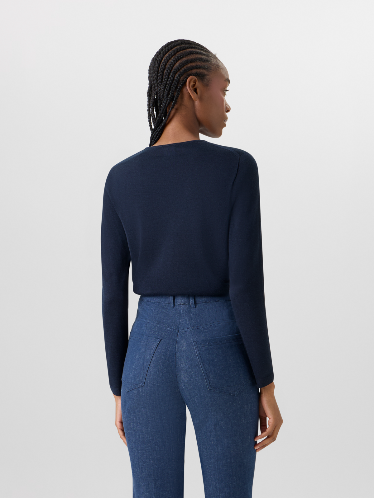 Designer Long-Sleeve Cashmere-Silk Knit Sweater - blue #editorial