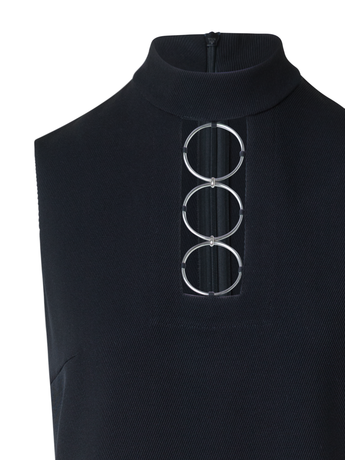 Designer Tricotine Midi Shift Dress with Metal Rings - black - neutral