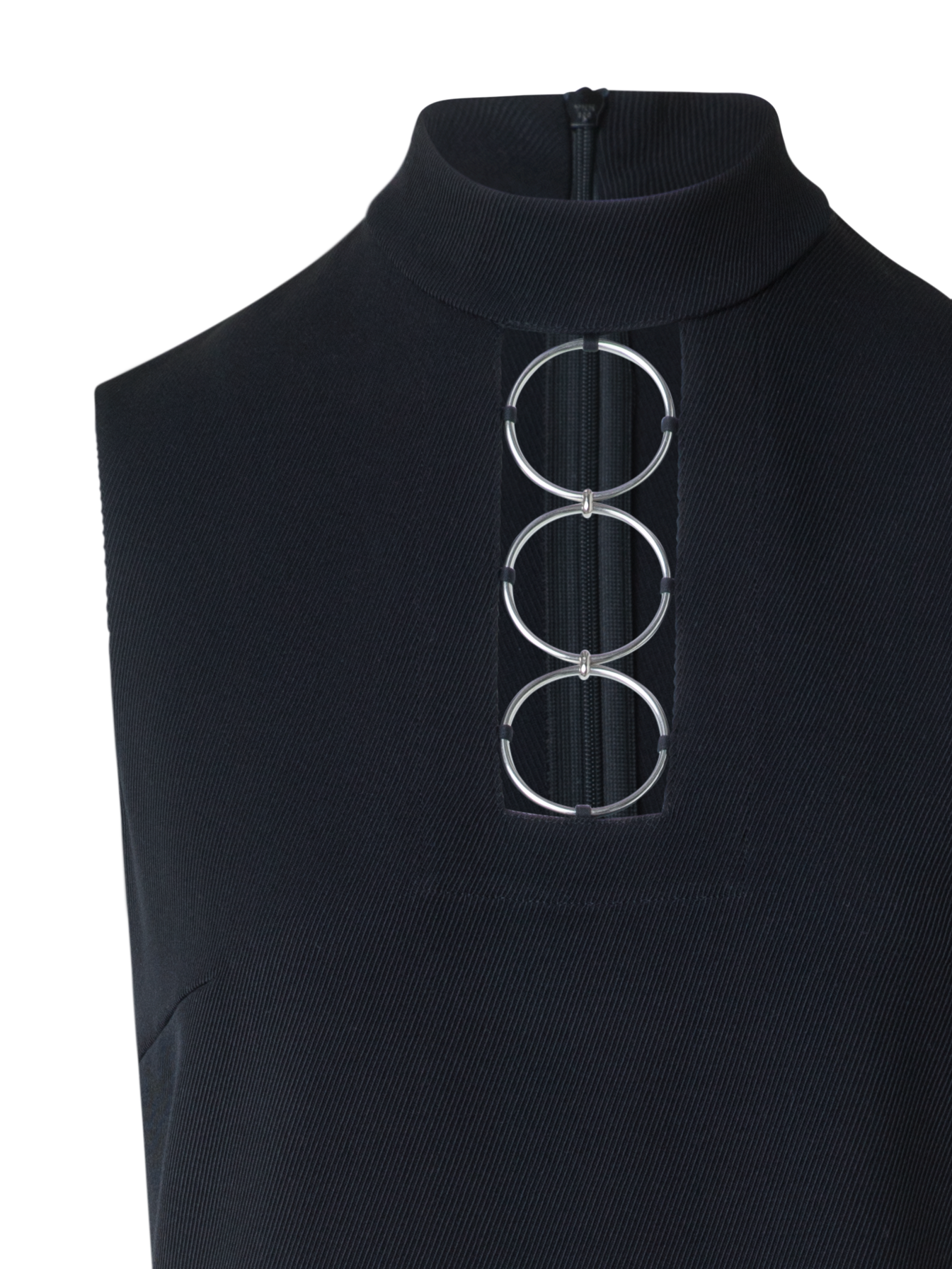 Designer Tricotine Midi Shift Dress with Metal Rings - black - neutral