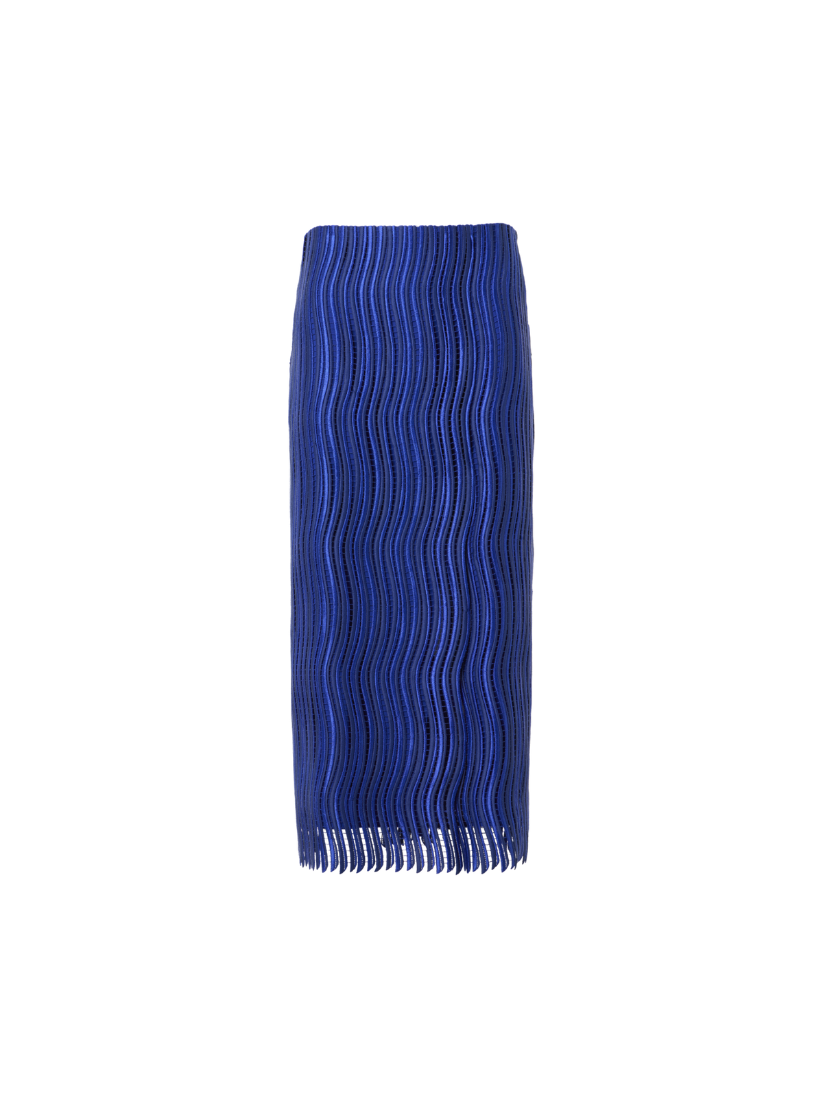 Designer Midi Pencil Skirt in Wave Guipure - blue