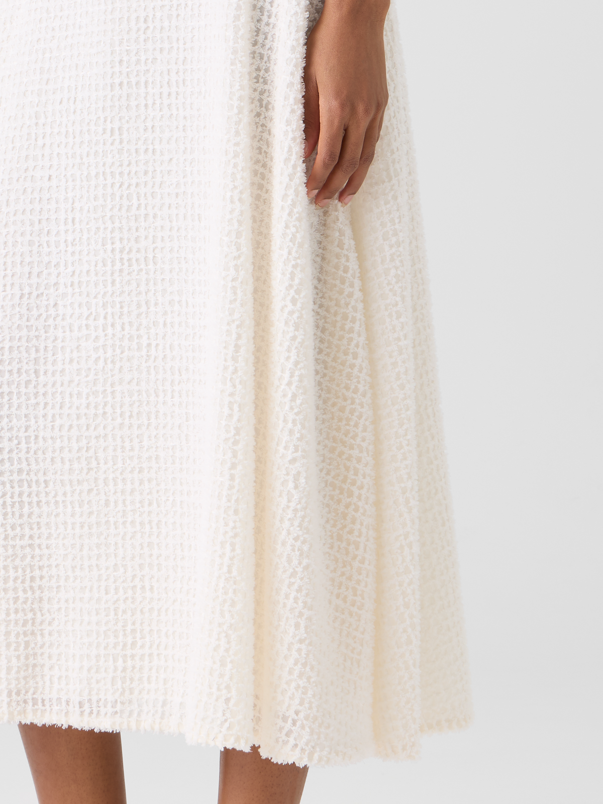Designer Flared Midi Skirt in Fringed Grid - ecru #editorial