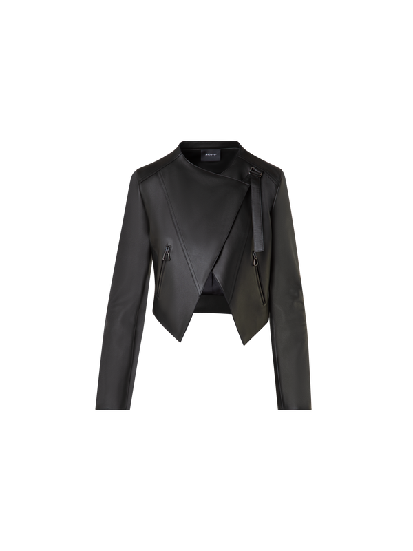 Designer Asymmetrical Leather Biker Jacket - black