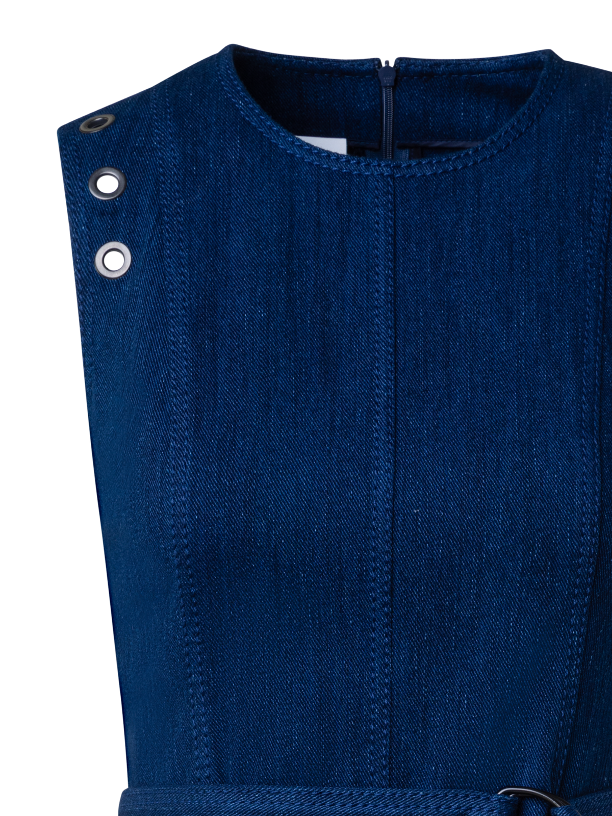 Designer A-Line Denim Stretch Dress with Eyelet Detail - navy - blue