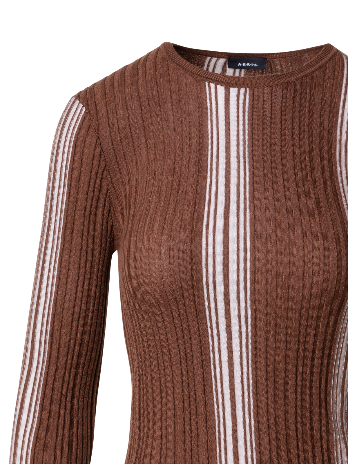 Designer Wool Silk Ribbed Sweater with Irregular Stripes - brown - multicolor