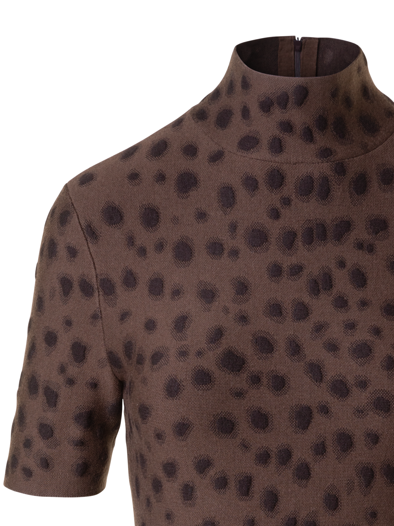 Designer Knit Dress in Leopard Jacquard with Flounce Hem - neutral - brown