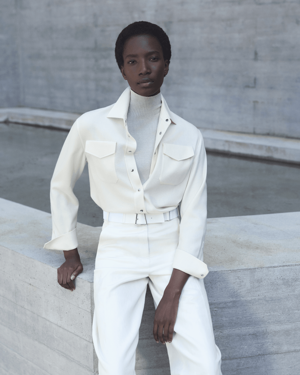 Designer Shirt Blouse in Panama Cashmere - neutral - ecru - white #editorial