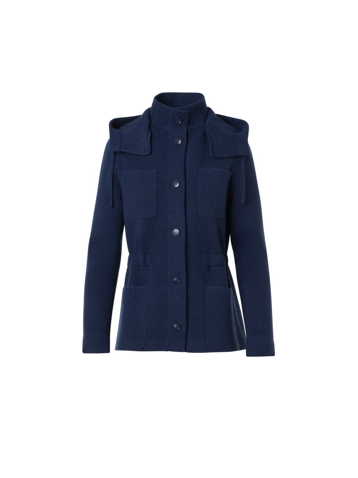 Designer Cashmere Piqué Hooded Knit Jacket - navy