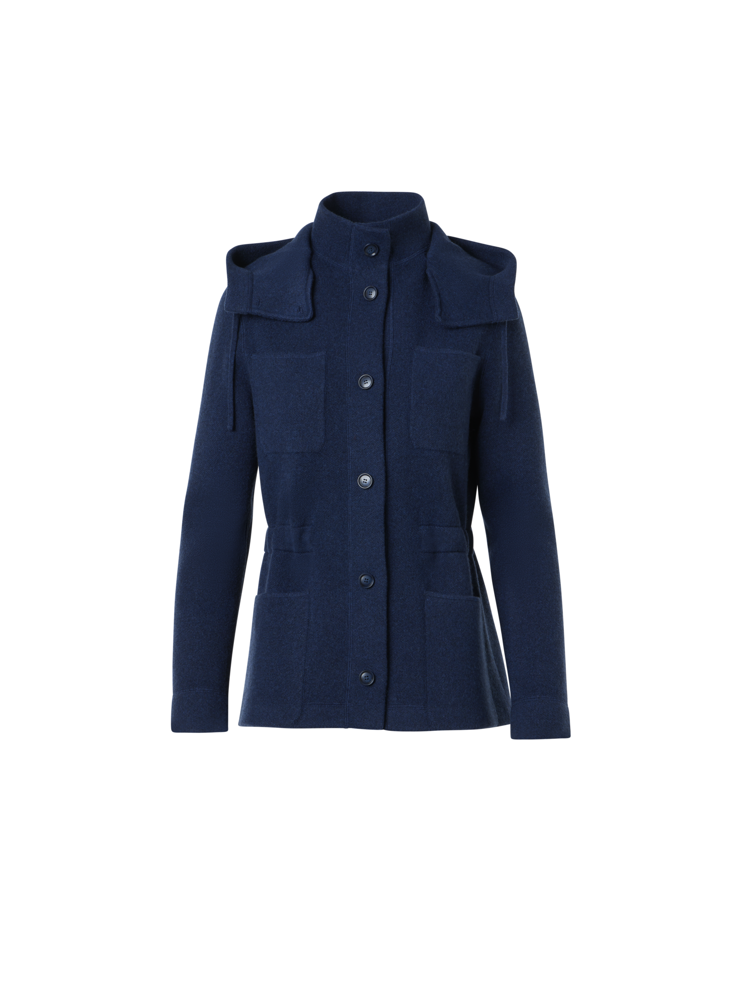 Designer Cashmere Piqué Hooded Knit Jacket - navy