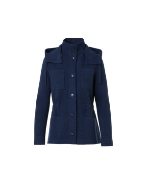 Designer Cashmere Piqué Hooded Knit Jacket - navy